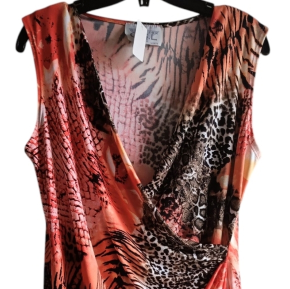 L🌞Elegant Animal Print Midi Faux Wrap Dress - Multicolor - Picture 4 of 8